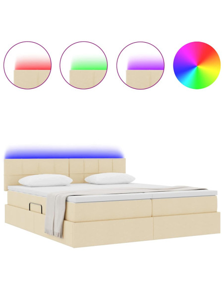 Letto con luci a strisce a LED Crema 180 x 200 cm Tessuto