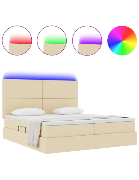 Letto con luci a strisce a LED Crema 180 x 200 cm Tessuto