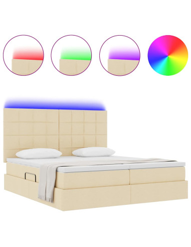 Letto con luci a strisce a LED Crema 180 x 200 cm Tessuto