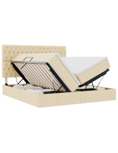Letto con luci a strisce a LED Crema 180 x 200 cm Tessuto 2