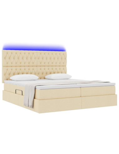 Letto con luci a strisce a LED Crema 180 x 200 cm Tessuto