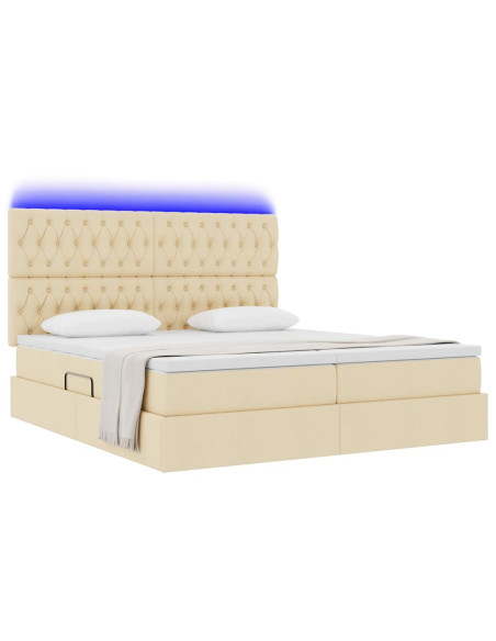 Letto con luci a strisce a LED Crema 180 x 200 cm Tessuto