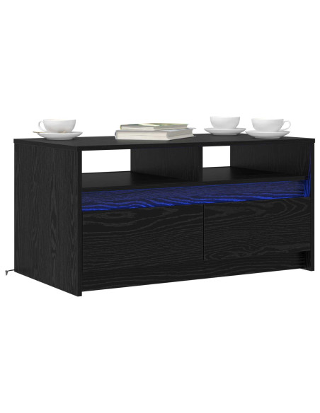 Tavolino da salotto con cassetto Rovere Nero 90 x 50 x 45 cm