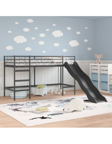Letto loft per bambini con scivolo Nero e antracite