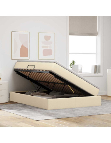 Letto con contenitore e materasso Crema 140 x 190 cm Poliestere