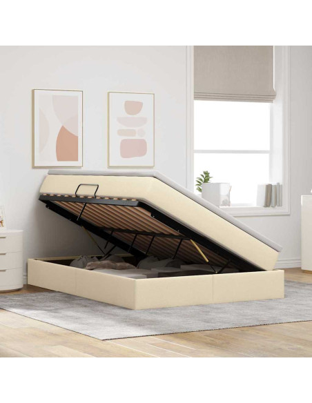 Letto con contenitore e materasso Crema 140 x 190 cm Poliestere