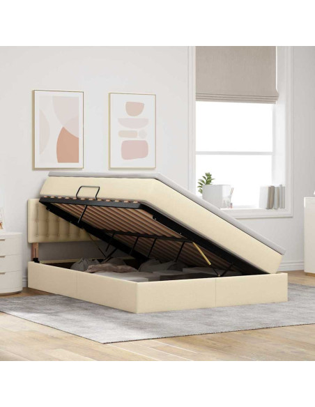 Letto con contenitore e materasso Crema 140 x 190 cm