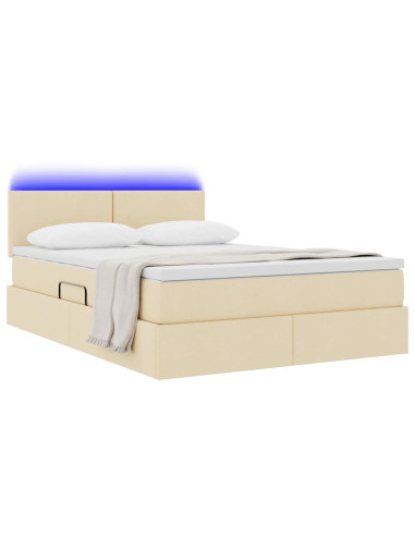 Letto con contenitore e LED con led Crema 140 x 190 cm Tessuto