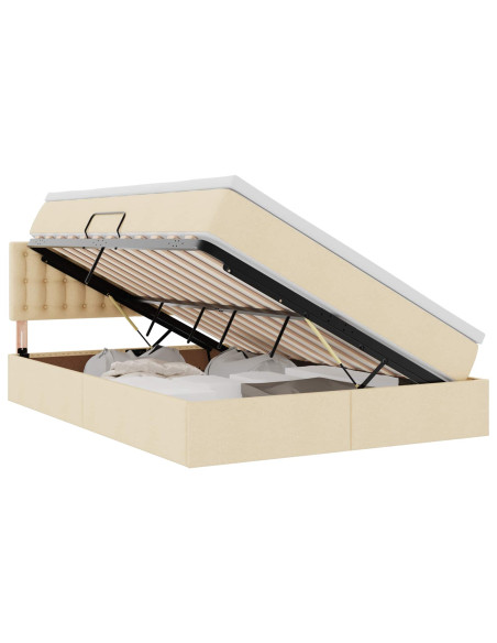 Letto con contenitore e LED con led Crema 140 x 190 cm Tessuto