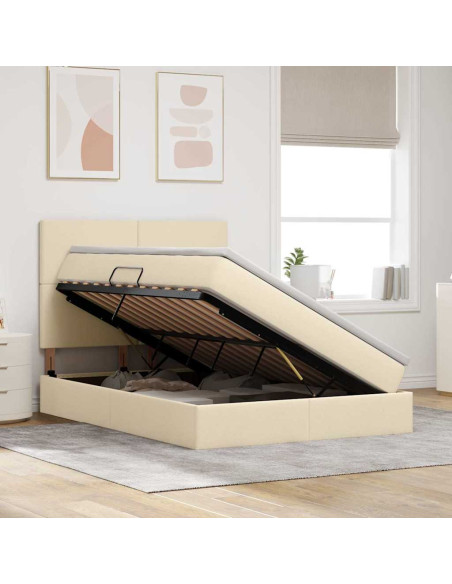 Letto con contenitore e LED Crema 140 x 190 cm Poliestere