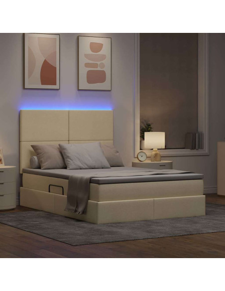Letto con contenitore e LED Crema 140 x 190 cm Poliestere
