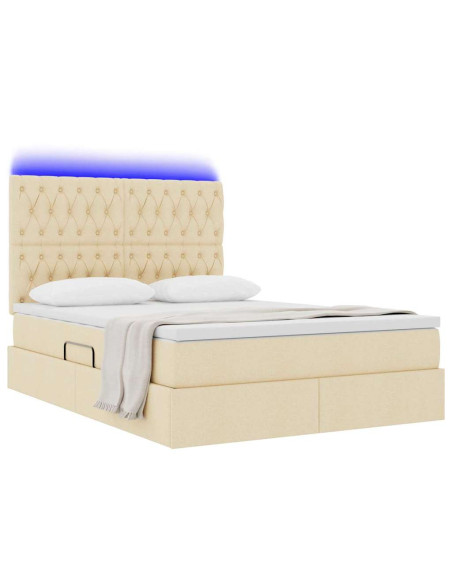 Letto con contenitore e LED Crema 140 x 190 cm Poliestere