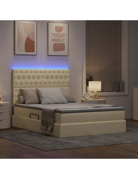 Letto con contenitore e LED Crema 140 x 190 cm Poliestere