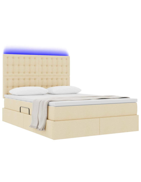 Letto con contenitore e LED Crema 140 x 190 cm Poliestere
