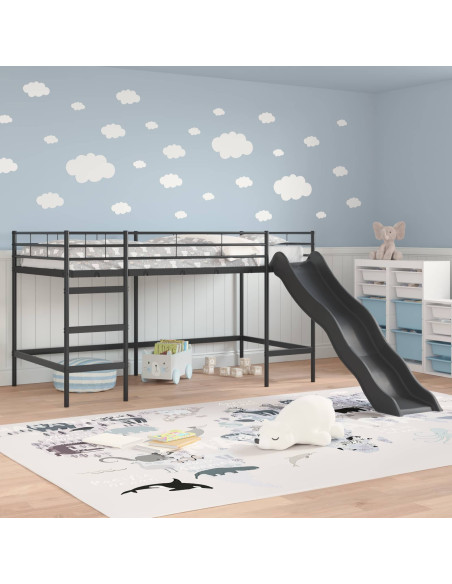 Letto loft per bambini con scivolo Nero e antracite
