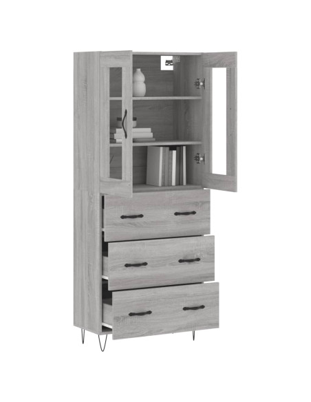 Credenza Grigio Sonoma 69,5x34x180 cm in Legno Multistrato