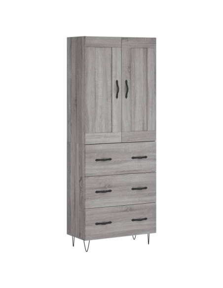 Credenza Grigio Sonoma 69,5x34x180 cm in Legno Multistrato