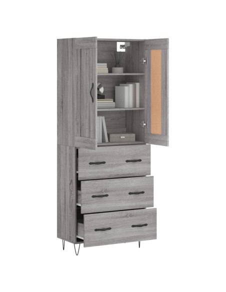 Credenza Grigio Sonoma 69,5x34x180 cm in Legno Multistrato