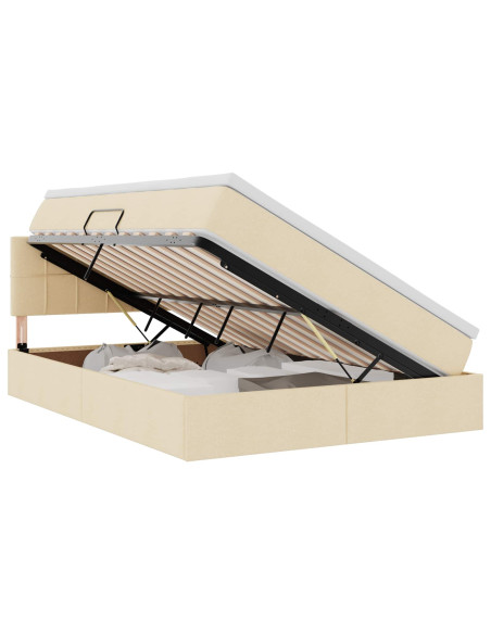 Letto con contenitore e LED con led Crema 140 x 190 cm Tessuto
