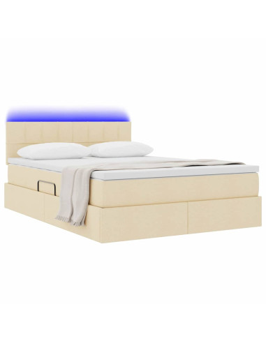 Letto con contenitore e LED con led Crema 140 x 190 cm Tessuto