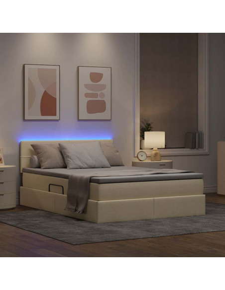 Letto con contenitore e LED con led Crema 140 x 190 cm Tessuto