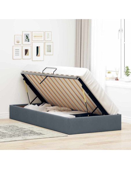 Letto con Contenitore Grigio scuro 90 x 190 cm Velluto