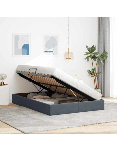 Letto con Contenitore Grigio scuro 135 x 190 cm Velluto