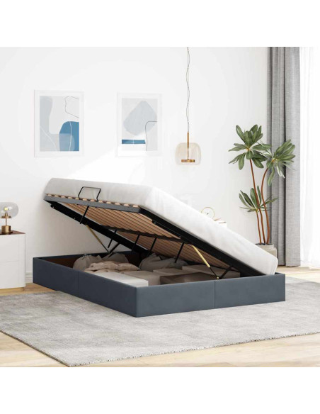 Letto con Contenitore Grigio scuro 135 x 190 cm Velluto