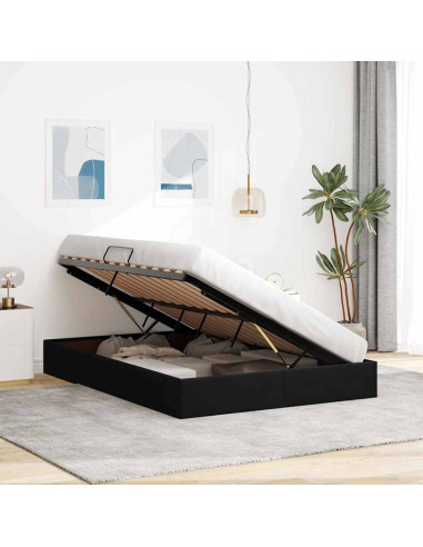 Letto con Contenitore con materasso Nero 135 x 190 cm Velluto