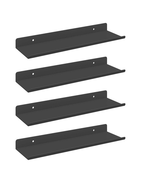 Mensola sospesa 4 pz Nero 30 x 9 x 2,5 cm Acciaio