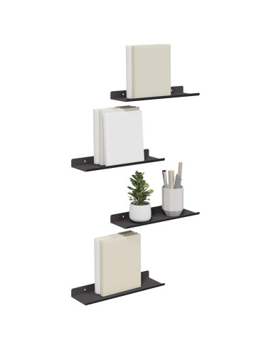 Mensola sospesa 4 pz Nero 30 x 9 x 2,5 cm Acciaio