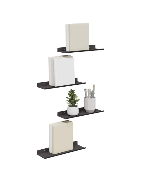 Mensola sospesa 4 pz Nero 30 x 9 x 2,5 cm Acciaio