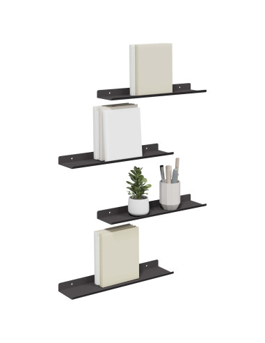 Scaffale da parete con lo scaffale 4 pcs Nero 40 x 9 x 2,5 cm