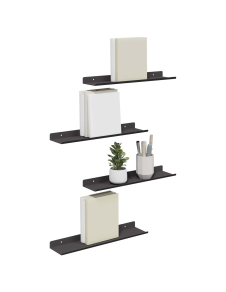 Scaffale da parete con lo scaffale 4 pcs Nero 40 x 9 x 2,5 cm