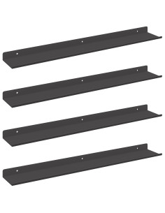 Scaffale da parete con lo scaffale 4 pcs Nero 60 x 9 x 2,5 cm 2