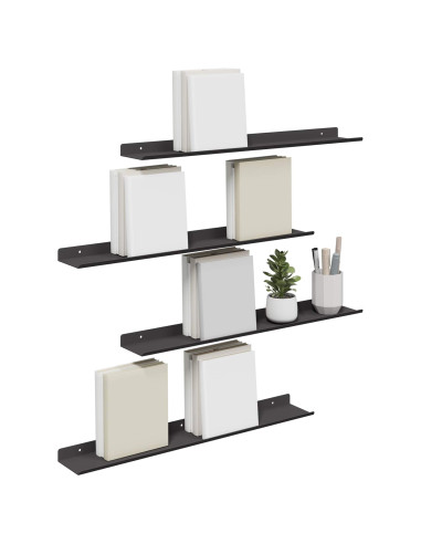 Scaffale da parete con lo scaffale 4 pcs Nero 60 x 9 x 2,5 cm