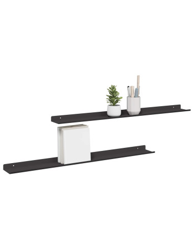 Scaffale da parete con lo scaffale 2 pcs Nero 80 x 9 x 2,5 cm