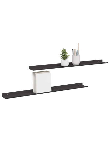 Scaffale da parete con lo scaffale 2 pcs Nero 80 x 9 x 2,5 cm