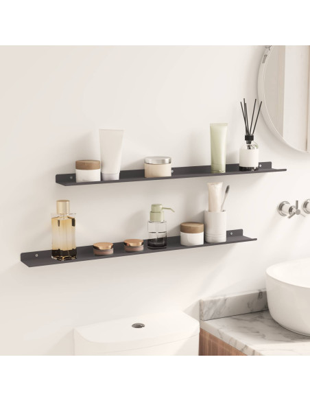 Scaffale da parete con lo scaffale 2 pcs Nero 80 x 9 x 2,5 cm