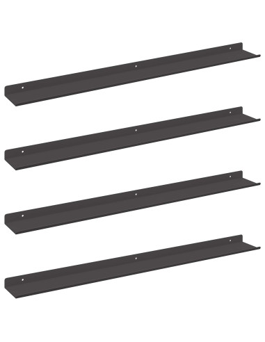 Scaffale da parete con lo scaffale 4 pcs Nero 80 x 9 x 2,5 cm