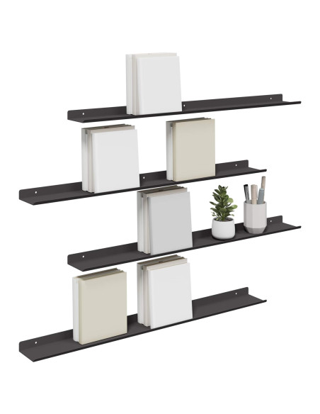 Scaffale da parete con lo scaffale 4 pcs Nero 80 x 9 x 2,5 cm