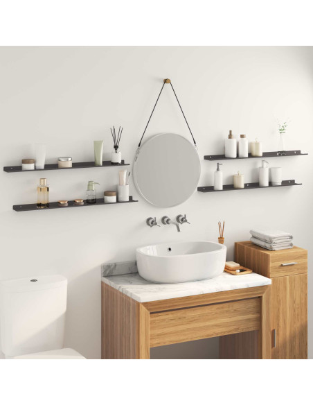 Scaffale da parete con lo scaffale 4 pcs Nero 80 x 9 x 2,5 cm