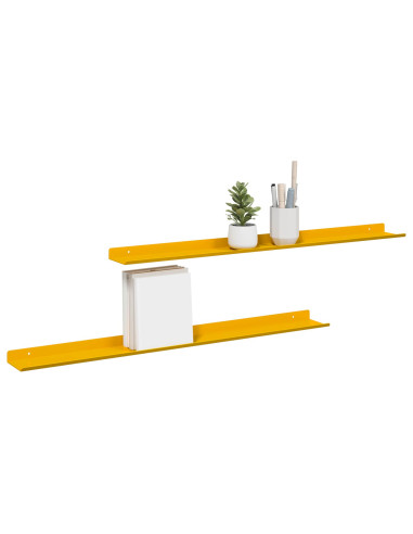 Scaffale da parete 2 pcs Giallo senape 80 x 9 x 2,5 cm