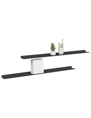 Scaffale da parete con lo scaffale 2 pcs Nero 100 x 9 x 2,5 cm