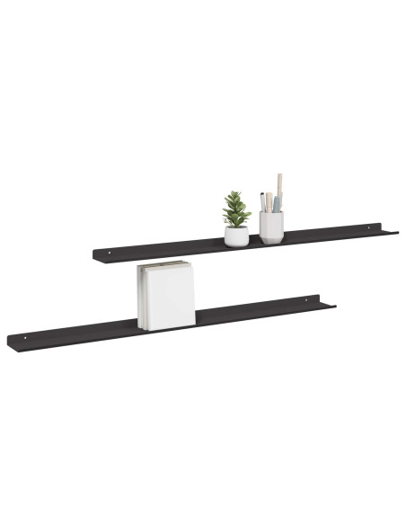 Scaffale da parete con lo scaffale 2 pcs Nero 100 x 9 x 2,5 cm