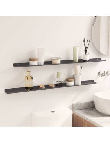 Scaffale da parete con lo scaffale 2 pcs Nero 100 x 9 x 2,5 cm