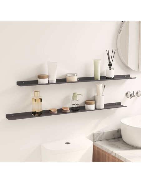 Scaffale da parete con lo scaffale 2 pcs Nero 100 x 9 x 2,5 cm