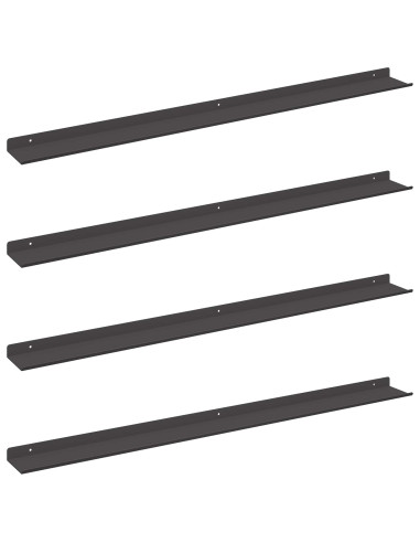 Scaffale da parete con lo scaffale 4 pcs Nero 100 x 9 x 2,5 cm