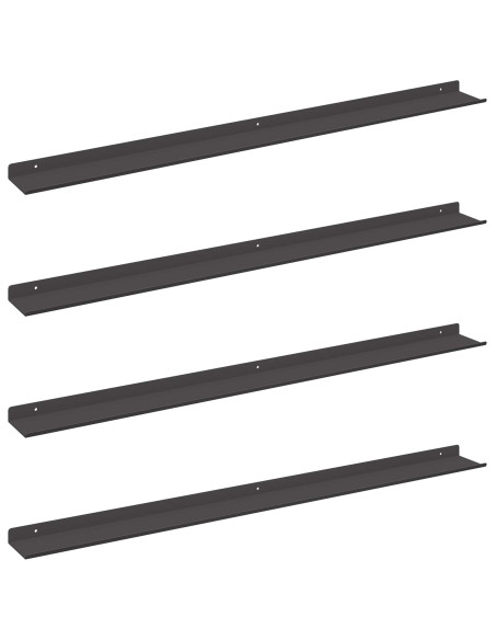 Scaffale da parete con lo scaffale 4 pcs Nero 100 x 9 x 2,5 cm