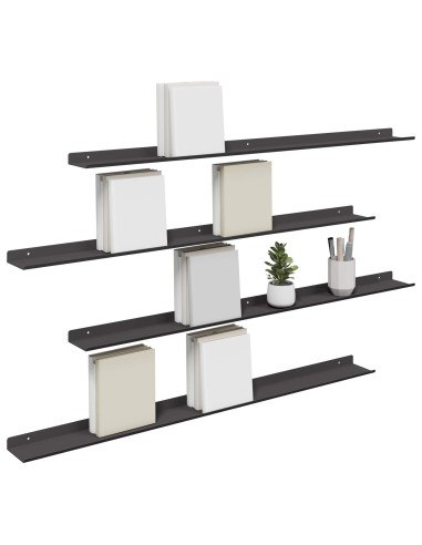 Scaffale da parete con lo scaffale 4 pcs Nero 100 x 9 x 2,5 cm
